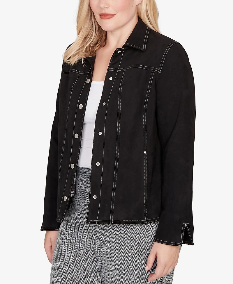 Alfred Dunner Jet Setter Print Lining Faux Suede Jacket
