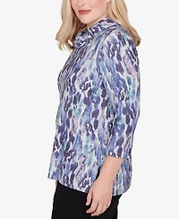 Alfred Dunner Lake Champlain Animal Melange Three Quarter Sleeve Top