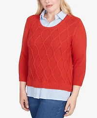 Alfred Dunner Sunset Canyon Stitched Cable Stripe Woven Trim Sweater