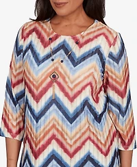 Alfred Dunner Sunset Canyon Textured Knit Chevron Top With Necklace