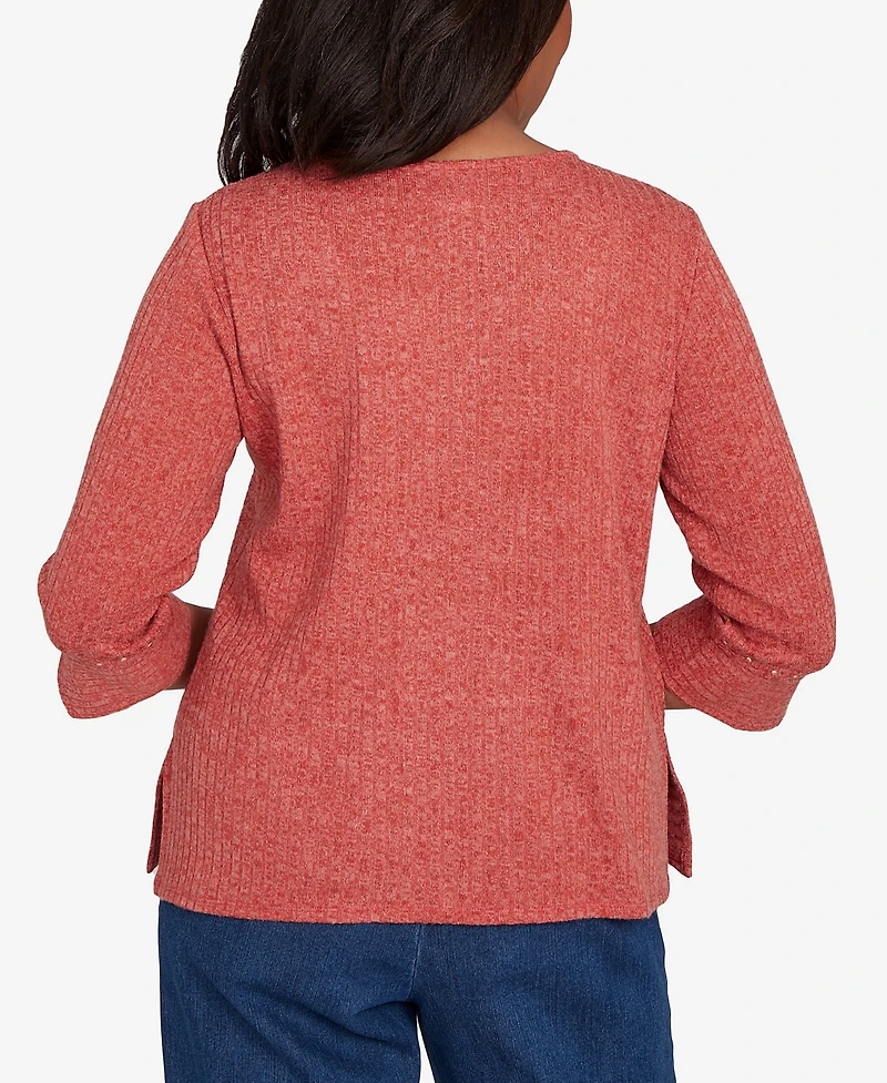Alfred Dunner Sunset Canyon Embellished Spliced Solid Top
