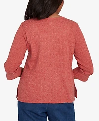 Alfred Dunner Sunset Canyon Embellished Spliced Solid Top
