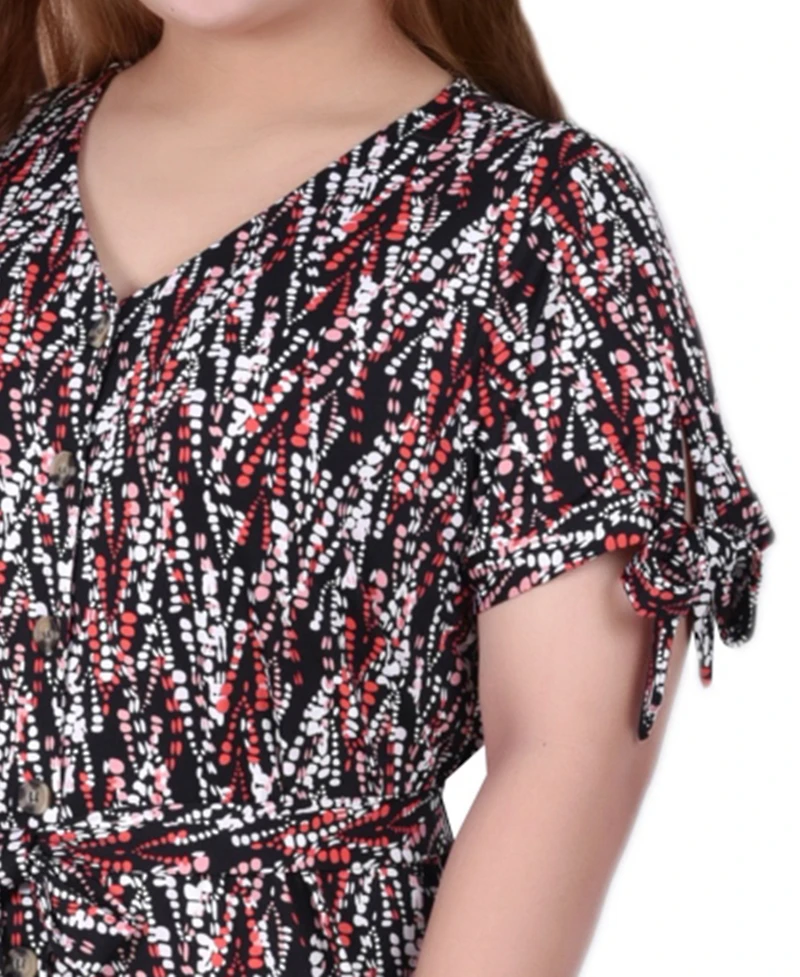 Ny Collection Plus Belted Tie-Sleeve Dress