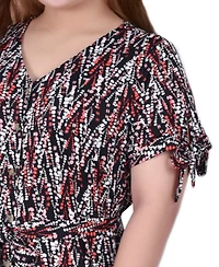 Ny Collection Plus Belted Tie-Sleeve Dress