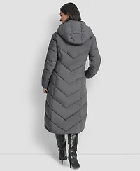 Dkny Women's Hooded Zip Front A-Line Maxi Puffer Coat