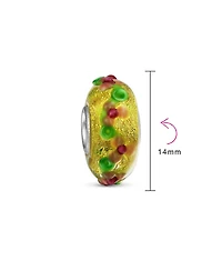 Bling Jewelry Set of 2 Multi-Color Gold Foil Murano Glass Charm Bead 3D Lampwork Flower Silver