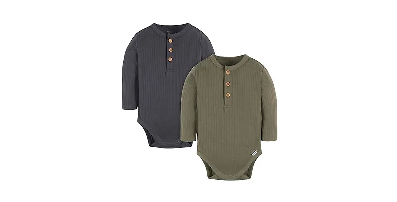 Gerber Baby Boys Long Sleeve Henley Style Onesies Bodysuits, 2-pack