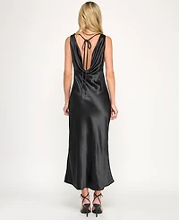 Emerald Sundae Juniors' V-Neck A-Line Satin Midi Dress