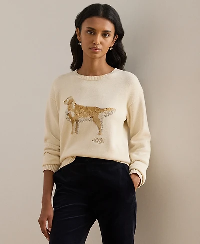 Lauren Ralph Petite Intarsia Golden Retriever Sweater