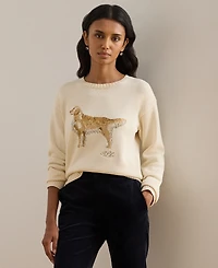 Lauren Ralph Petite Intarsia Golden Retriever Sweater