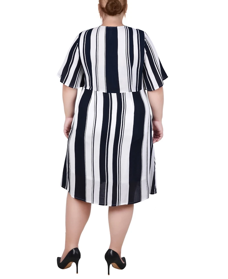 Ny Collection Plus Elbow Sleeve Button Front Dress