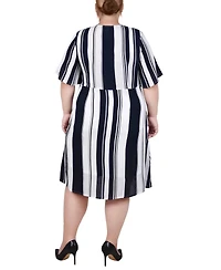 Ny Collection Plus Elbow Sleeve Button Front Dress