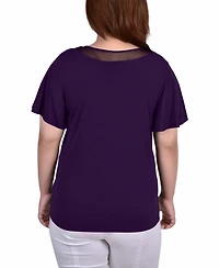 Ny Collection Plus Short flutter Sleeve Studded Top