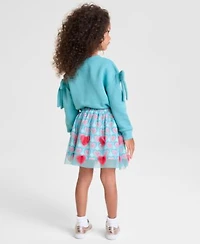 Disney Macys Girls 2t 6x Minnie Mouse Long Sleeve Crewneck Sweater Heart Printed Tulle Skirt Macys Exclusive