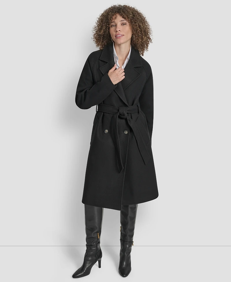 Dkny Petite Belted Notch Collar Coat