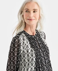 Style & Co Women's Printed Pintuck Shine Blouse, Macy's Exclusive