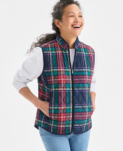 Style & Co Women's Plaid Quilted Vest, Macy's Exclusive