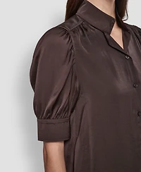 Dkny Jeans Women's Stand Collar Puff-Sleeve Shirt