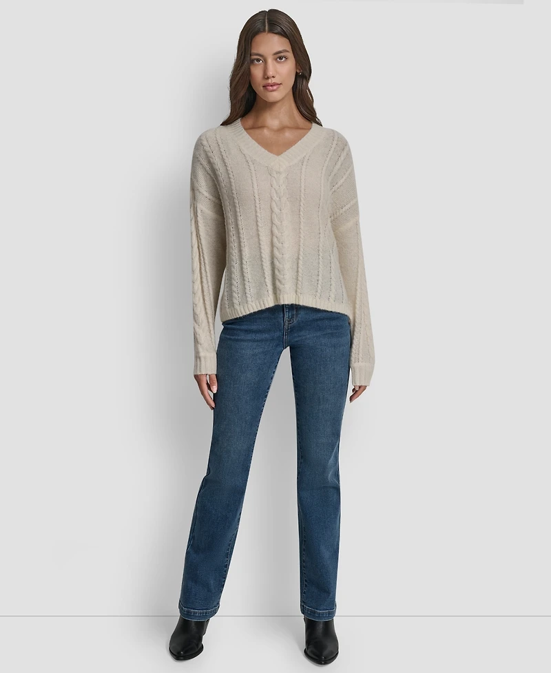 Dkny Jeans Women's V-Neck Cable-Knit Sweater