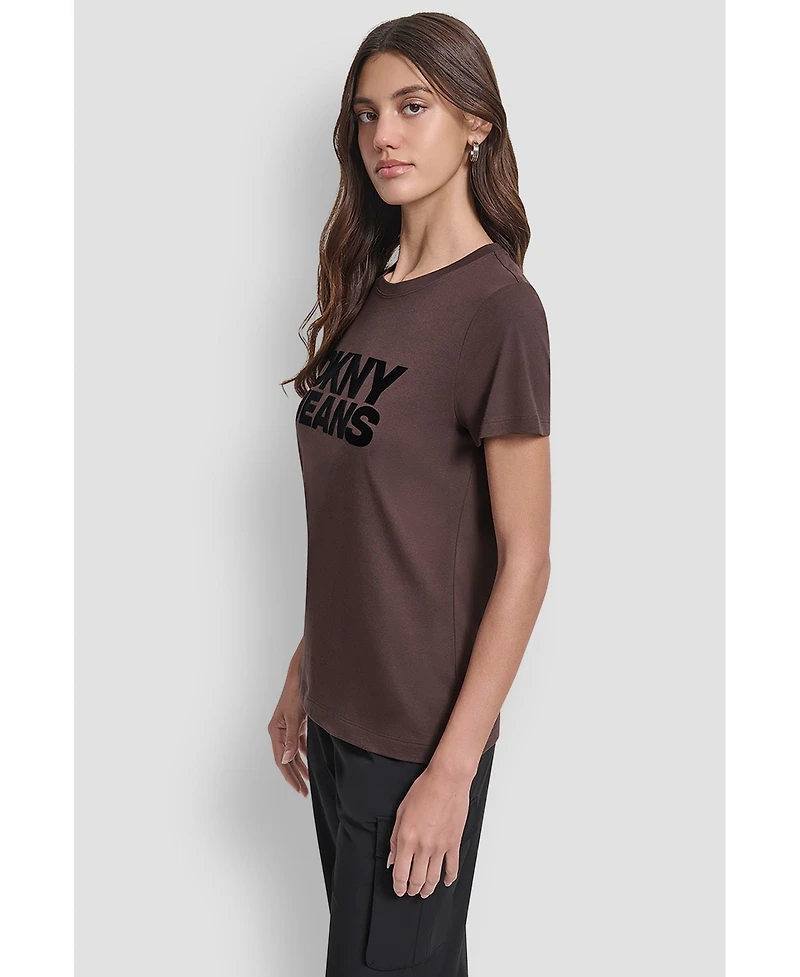 Dkny Jeans Women's Flocked Logo Crewneck T-Shirt