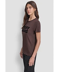 Dkny Jeans Women's Flocked Logo Crewneck T-Shirt