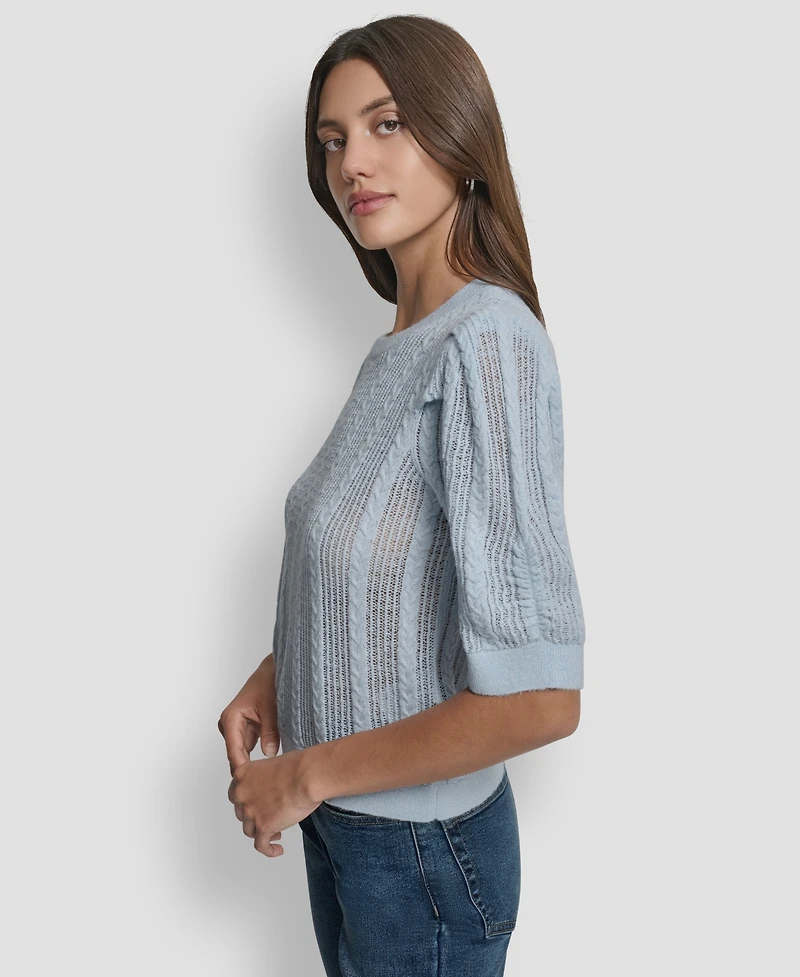 Dkny Jeans Women's Mixed Stitch Puff-Sleeve Sweater