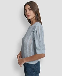 Dkny Jeans Women's Mixed Stitch Puff-Sleeve Sweater