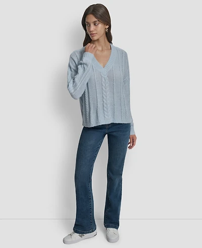 Dkny Jeans Women's V-Neck Cable-Knit Sweater