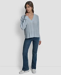 Dkny Jeans Women's V-Neck Cable-Knit Sweater