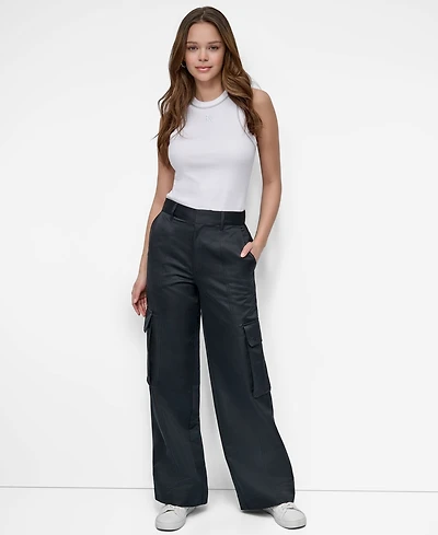 Dkny Jeans Women's High Waist Wide Leg Cargo Pants