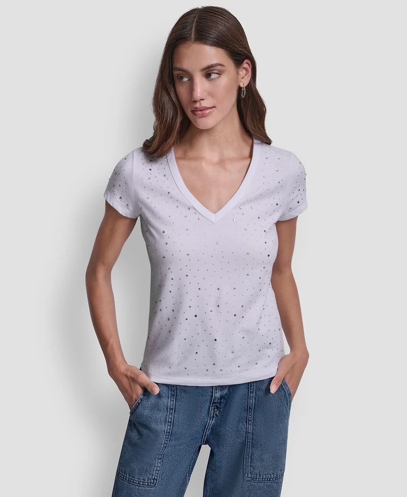 Dkny Jeans Women's Embellished V-Neck Top