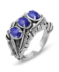 American West Jewelry Sterling Silver Lapis Three Stone Feather Ring, Sizes 5 to 11