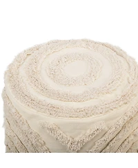 Nordlys - Beige Patterned Fabric Pouf Vintage Style Upholstery Living Room