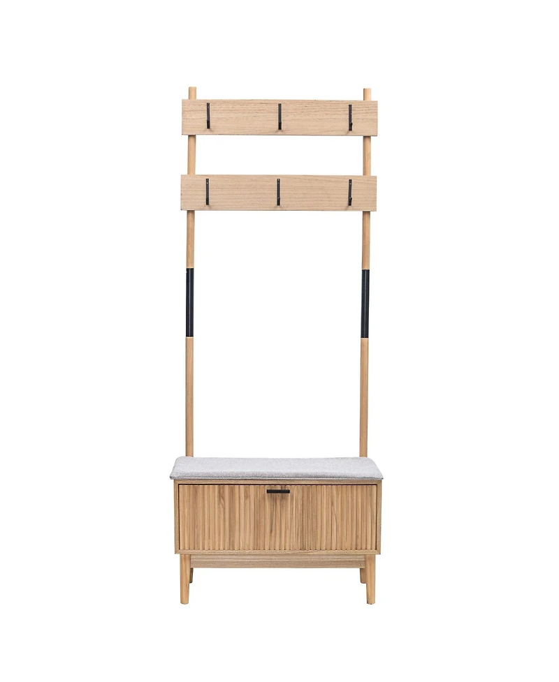 Nordlys - Gray Solid Wood Hall Tree with Storage Industrial Style Entry