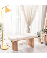 Nordlys - Solid Wood and White Boucle Bench Exotic Boho Entry
