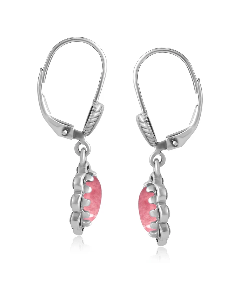 American West Jewelry Sterling Silver Rhodonite Concha Lever Back Dangle Earrings