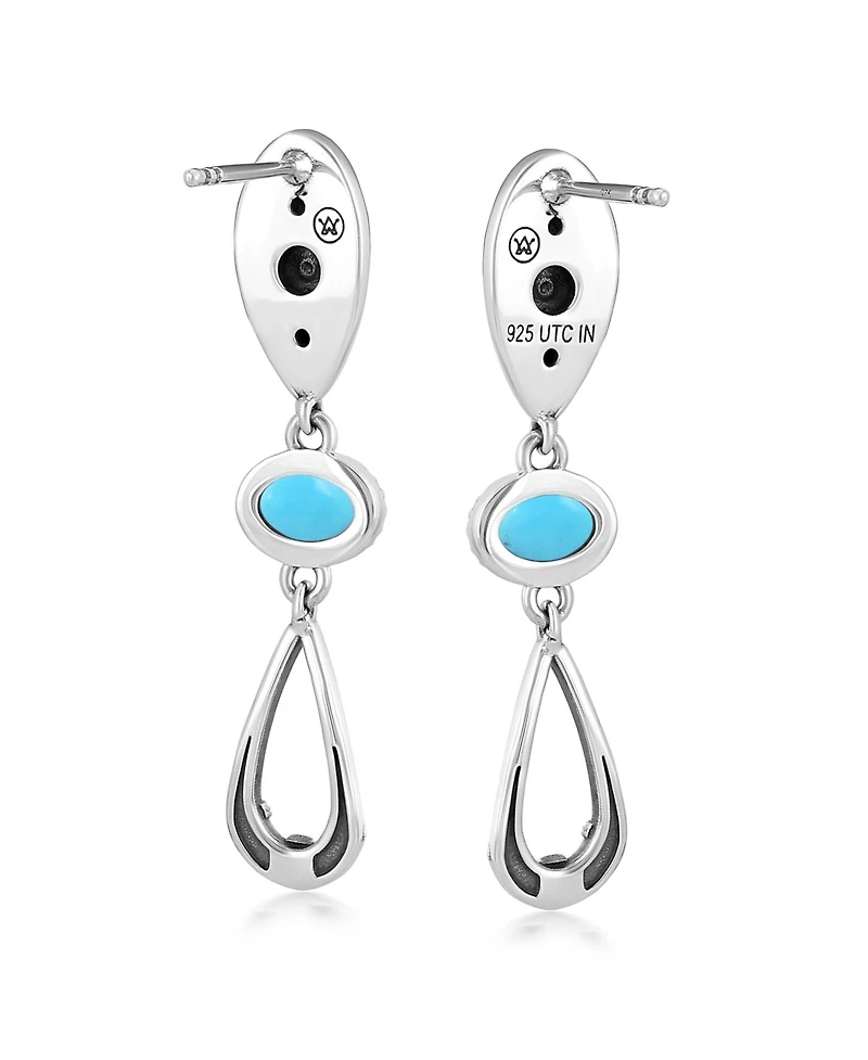 American West Jewelry Sterling Silver Sleeping Beauty Turquoise Teardrop Double Loop Gemstone Earrings
