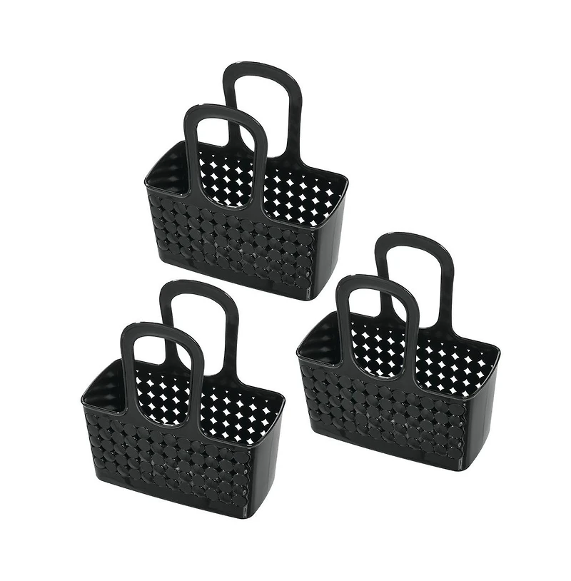 iDesign Portable Shower Tote for Dorm or Bathroom, Set of 3, Black, Made in Usa