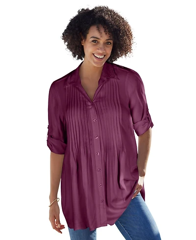 Woman Within Women's Rayon 7-Day Pintucked Tunic Blouse