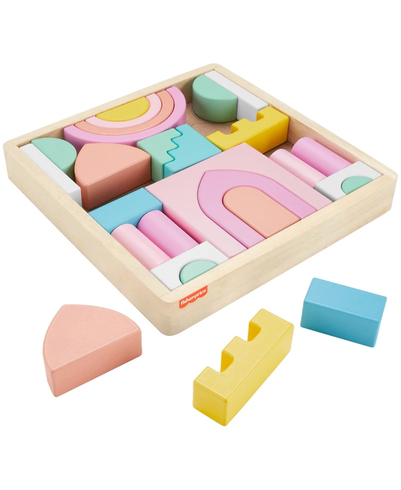 Fisher Price Toddler Toy Castle Block Set, 28 Wood Pieces