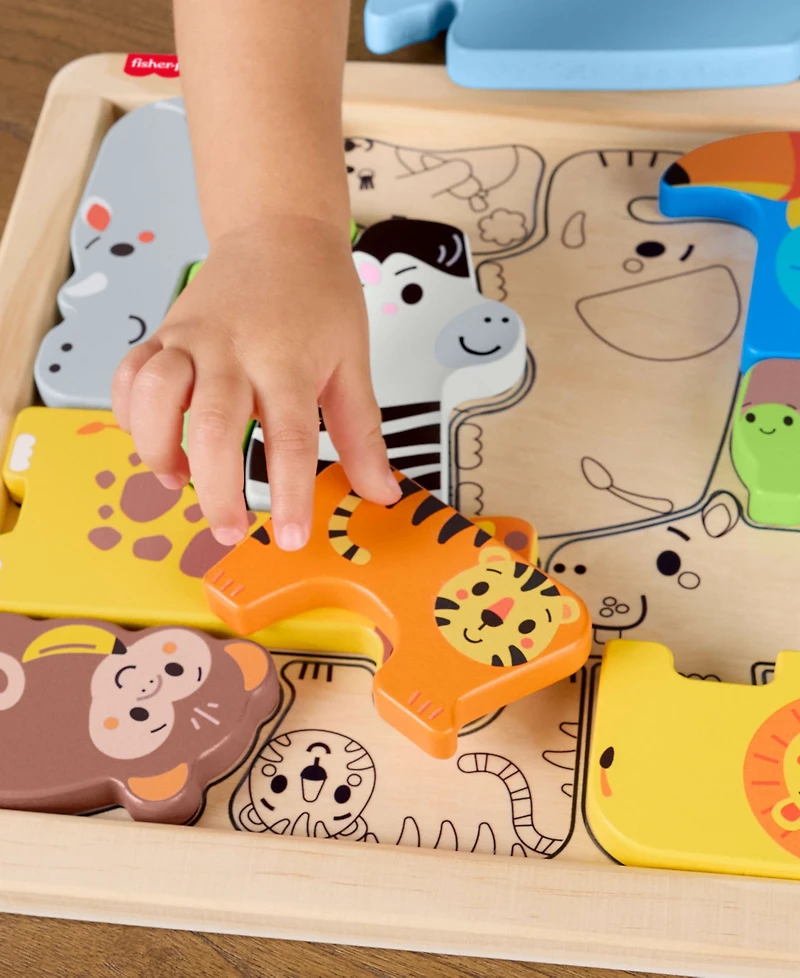 Fisher Price Wooden Animal Puzzle, Shape-Sorting Activity, 13 Wood Pieces