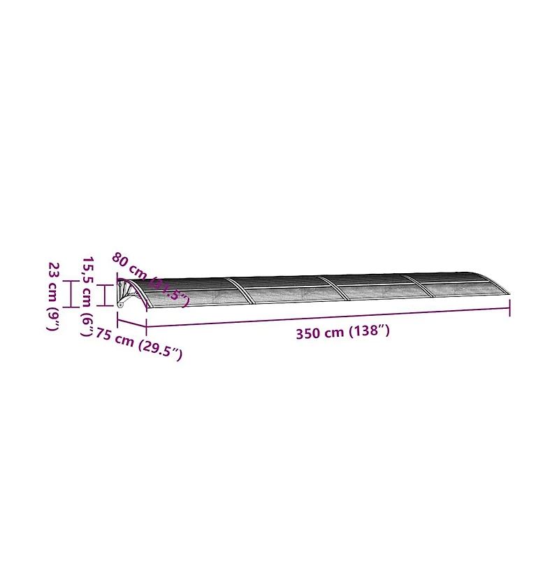 Door Canopy Gray and Transparent 137.8"x29.5" Polycarbonate