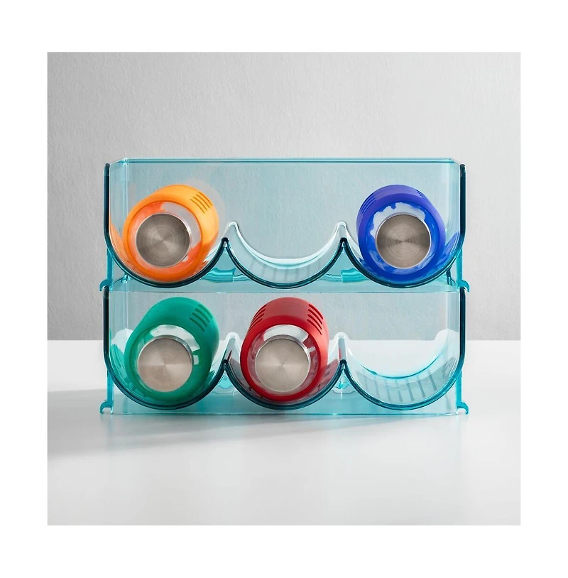 mDesign Plastic Free-Standing Stackable 3 Bottle Storage Rack, 2 Pack, Blue Tint, Usa Made