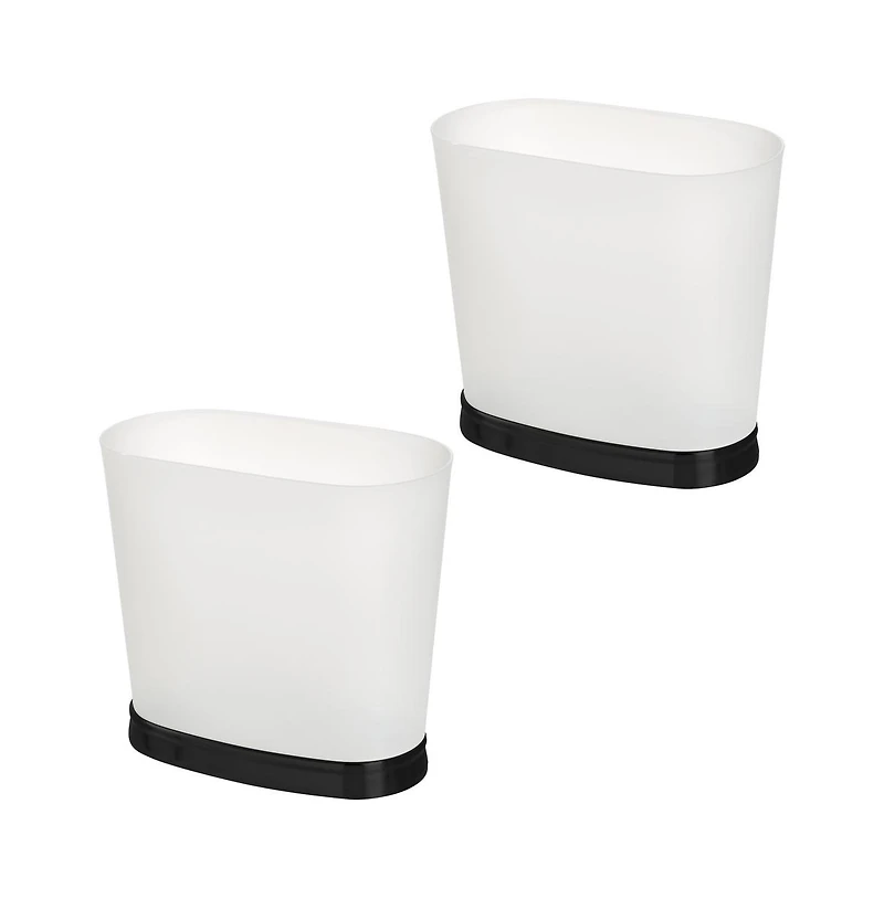 iDesign Small Oval Bathroom Trash Can, Set of 2, Frost/Matte Black