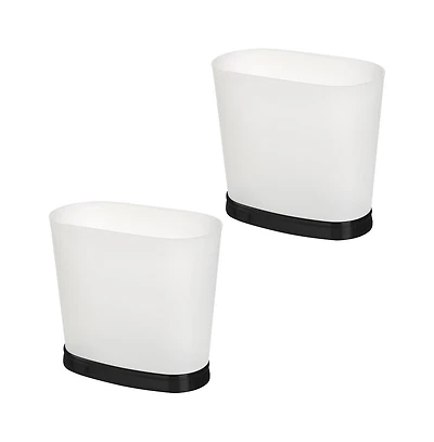 iDesign Small Oval Bathroom Trash Can, Set of 2, Frost/Matte Black