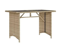 Garden Table Beige Pe rattan, powder-coated steel, tempered glass