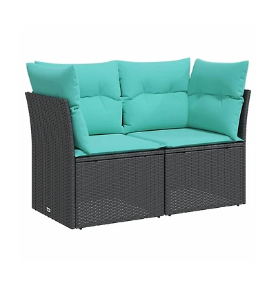 Garden Sofa Black, Blue Poly Rattan, Powder-Coated Steel 2-Seater