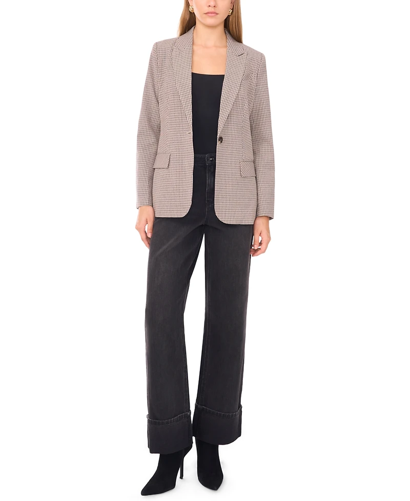 1.state Women's Peak Lapel Button Front Small Check Blazer