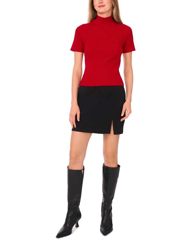 1.state Women's Short Sleeve Turtleneck Sweater