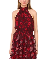 1.state Women's Flounce Cascading Halter Neck Maxi Dress